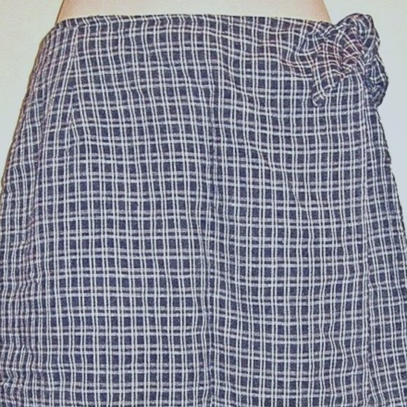 Vintage Linen Rayon Wrap Plaid Sexy Fun Summer Skirt Skirts